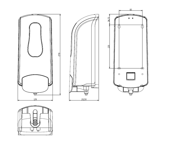 DEB002  Дозатор наливного жидкого мыла MERIDA ONE SLIM 1000 мл. ABS-пластик, белый