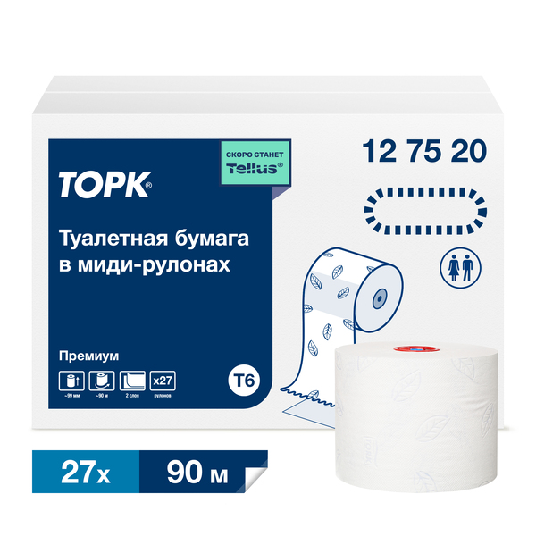 127520 Tork Premium т/бумага в миди-рулонах Mid-size, 2сл, 90м,синее тиснение,мягкая