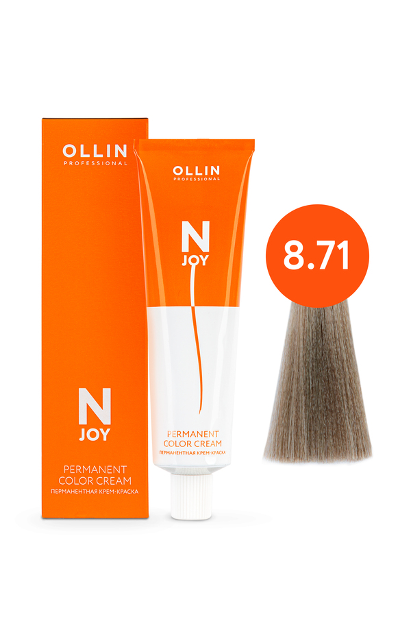 OLLIN "N-JOY"  8/71 – светло-русый коричнево-пепельный, перманентная крем-краска для волос 100мл 