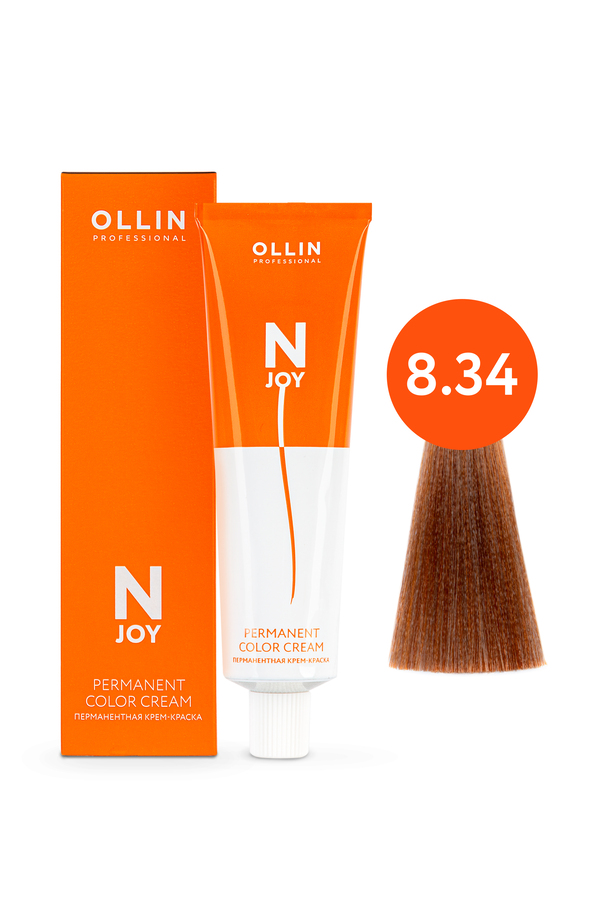 OLLIN "N-JOY"  8/34 – светло-русый золотисто-медный, перманентная крем-краска для волос 100мл 
