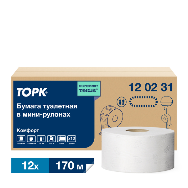 120231 Tork/Tellus Advanced т/бумага в мини рулонах, 2 сл.,170м*9,5см,белая,1214л Советск