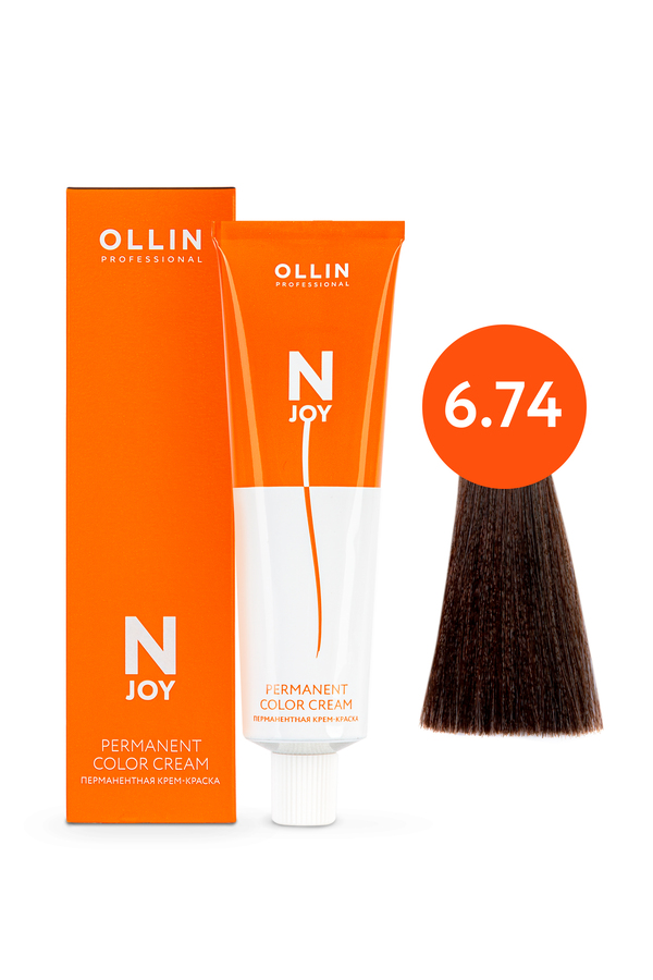 OLLIN "N-JOY"  6/74 – темно–русый коричнево-медный, перманентная крем-краска для волос 100мл 