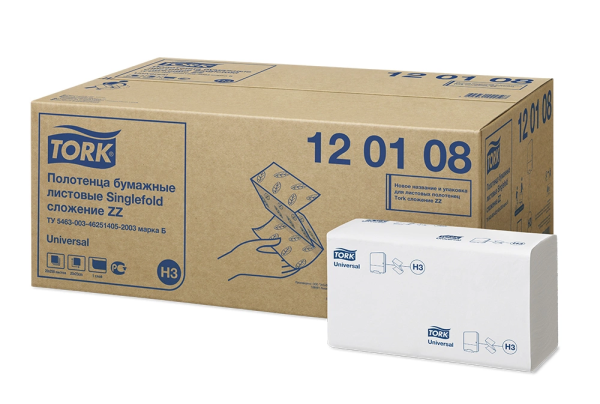 120108 Tork/Tellus Стандарт полотенца, ZZ 1 сл/белый, 250 шт/уп,23*23см Советск