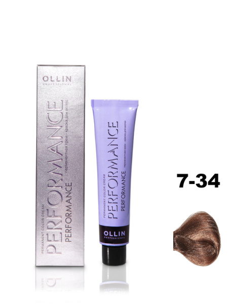 OLLIN PERFORMANCE  7/34 русый золотисто-медный 60мл Перманентная крем-краска для волос