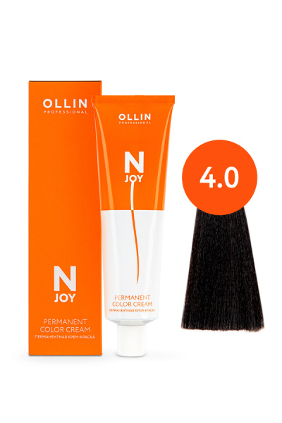 OLLIN "N-JOY"  4/0 – шатен, перманентная крем-краска для волос 100мл 