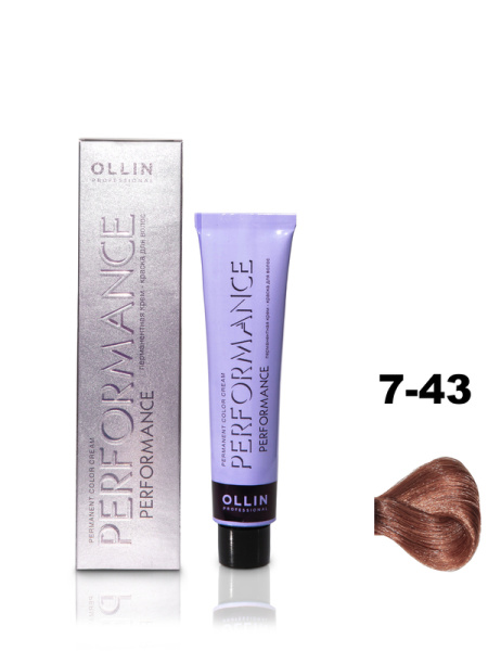 OLLIN PERFORMANCE  7/43 русый медно-золотистый 60мл Перманентная крем-краска для волос