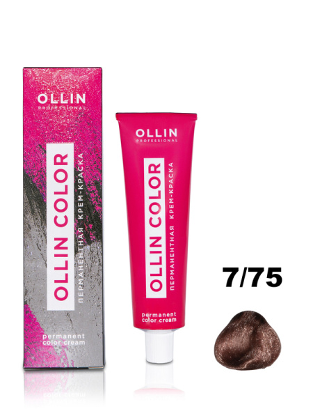 OLLIN COLOR  7/75 русый коричнево-махагоновый 60мл Перманентная крем-краска для волос