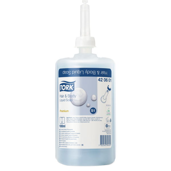 420601 Tork Premium жидкое мыло-гель д\тела и волос 1 л