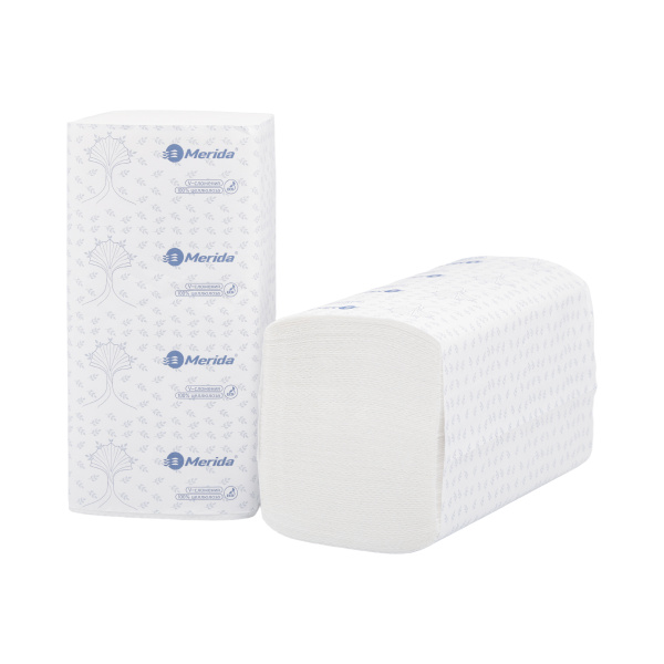 BP1305 Бумажные полотенца листовые V-сложения MERIDA, 1 сл., 250 лиcт.																				