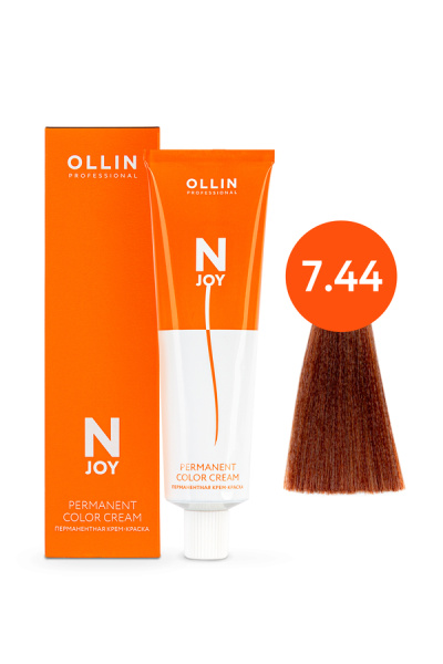 OLLIN "N-JOY"  7/44 – русый интенсивно-медный, перманентная крем-краска для волос 100мл 
