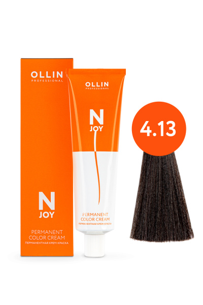 OLLIN "N-JOY"  4/13 – шатен пепельно-золотистый, перманентная крем-краска для волос 100мл 