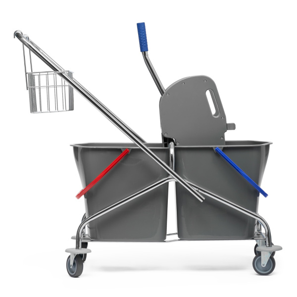 HFW102 Тележка уборочная MERIDA серые ведра 2*23л, металлический каркас, отжим, сетка