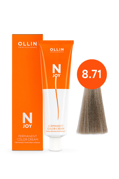 OLLIN "N-JOY"  8/71 – светло-русый коричнево-пепельный, перманентная крем-краска для волос 100мл 