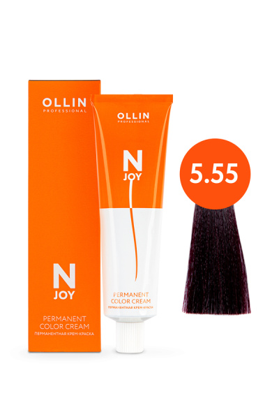 OLLIN "N-JOY"  5/55 – светлый шатен интенсивно-махагоновый, перманентная крем-краска для волос 100мл