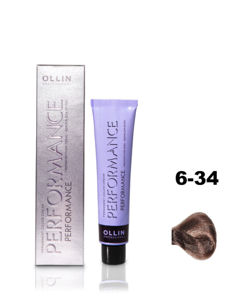 OLLIN PERFORMANCE  6/34 темно-русый золотисто-медный 60мл Перманентная крем-краска для волос