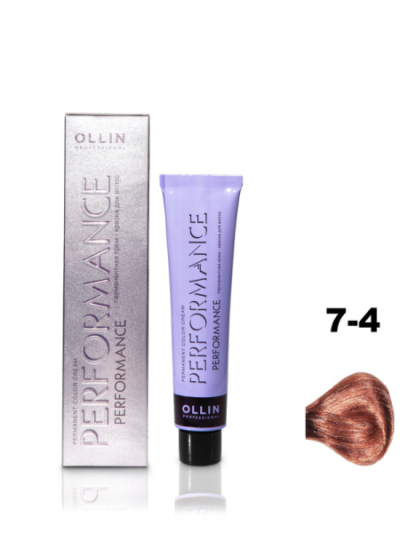 OLLIN PERFORMANCE  7/4 русый медный 60мл Перманентная крем-краска для волос