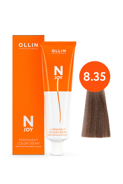 OLLIN "N-JOY"  8/35 - светло-русый золотисто-махагоновый, перманентная крем-краска для волос 100мл 